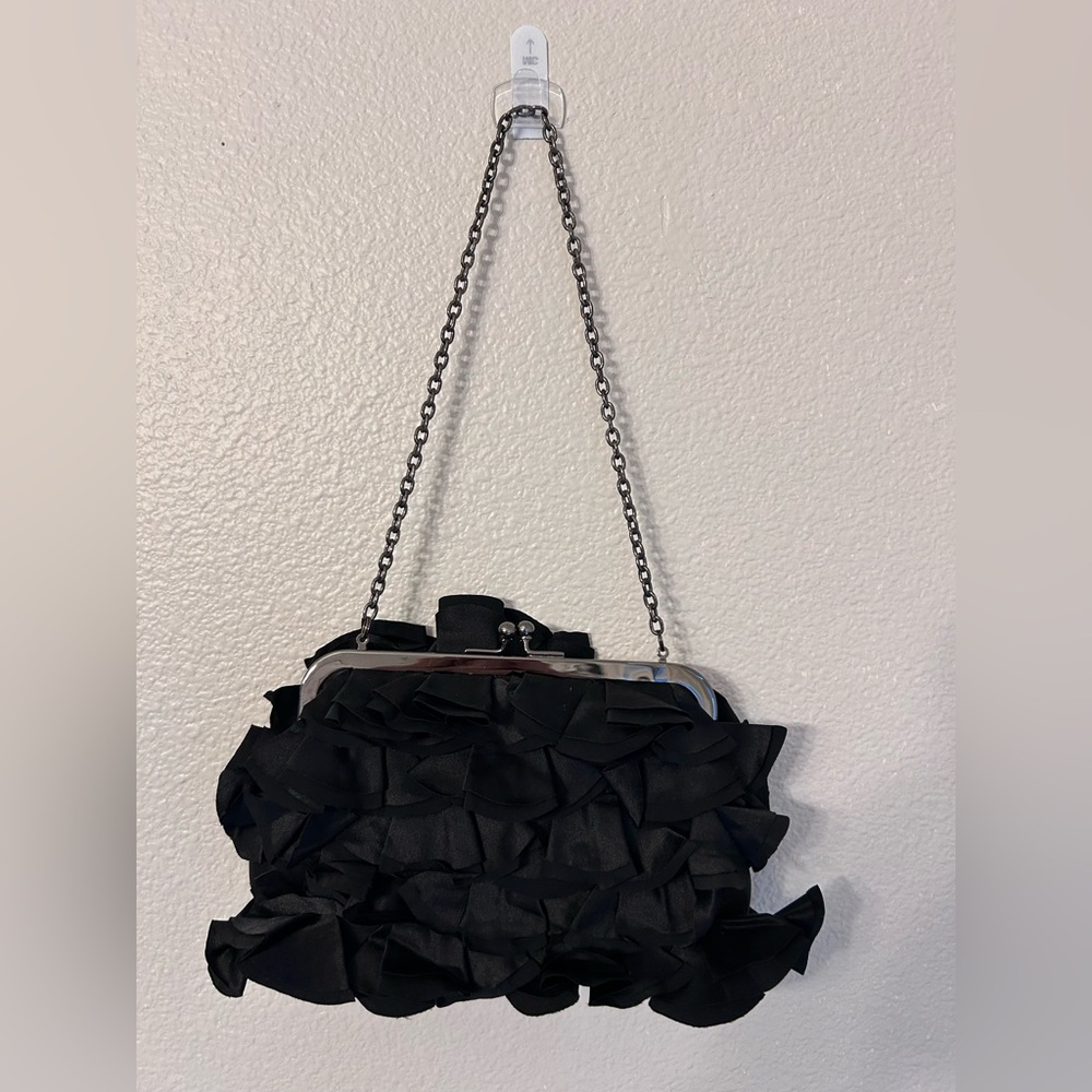 Nordstrom black ruffle stain clutch